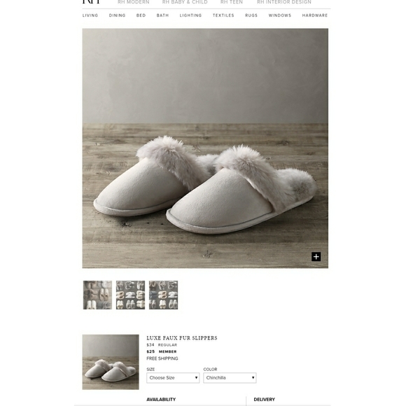 Restoration Hardware Luxe Faux Fur Slippers 2 - Picture 3 of 16